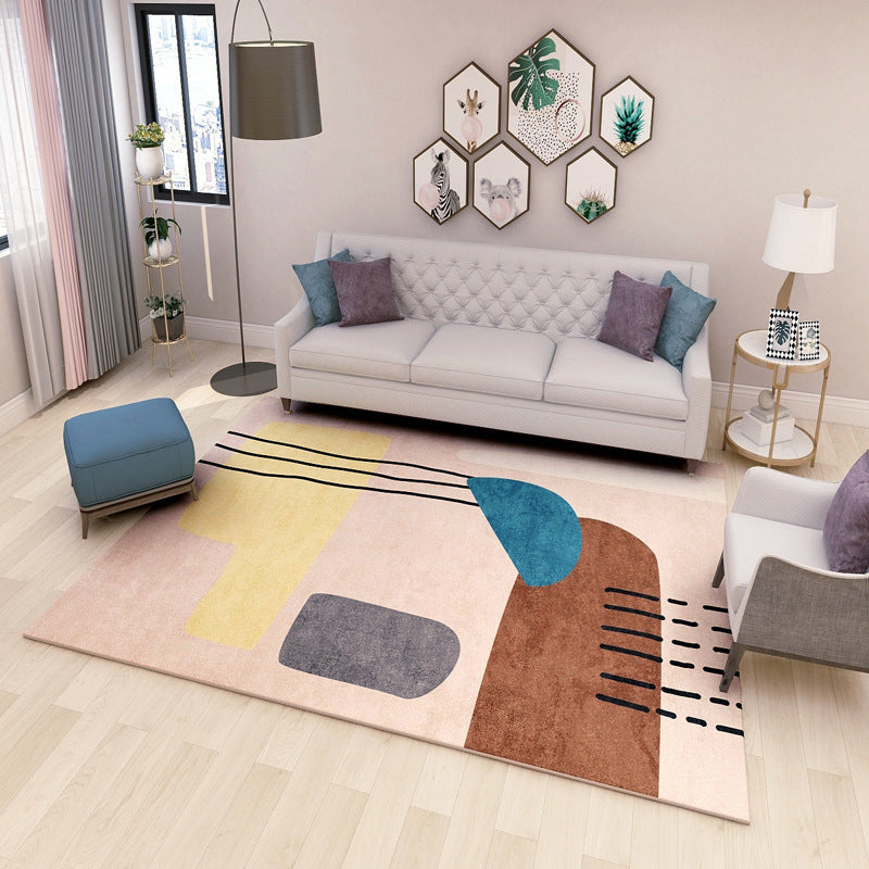 BowLift | Multi colored geometric block rug synthetic Scandinavian rug machine washable pet friendly non-slip rug for living room