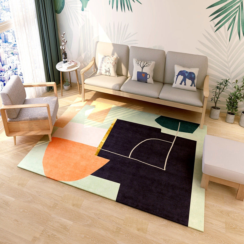 BowLift | Multi colored geometric block rug synthetic Scandinavian rug machine washable pet friendly non-slip rug for living room
