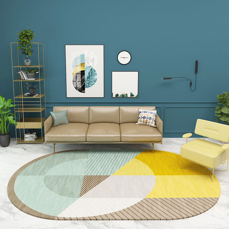BowLift | Multicolor Nordic Rug Polypropylene Color Block with Line Background Pet-Friendly Non-Slip Machine Washable Rug for Home