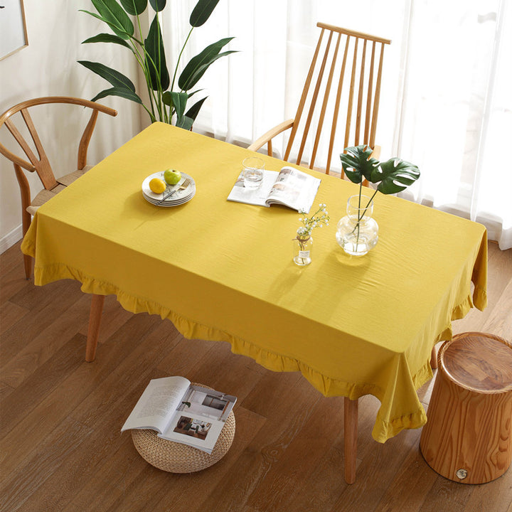 Embroidered Ruffled Tablecloth