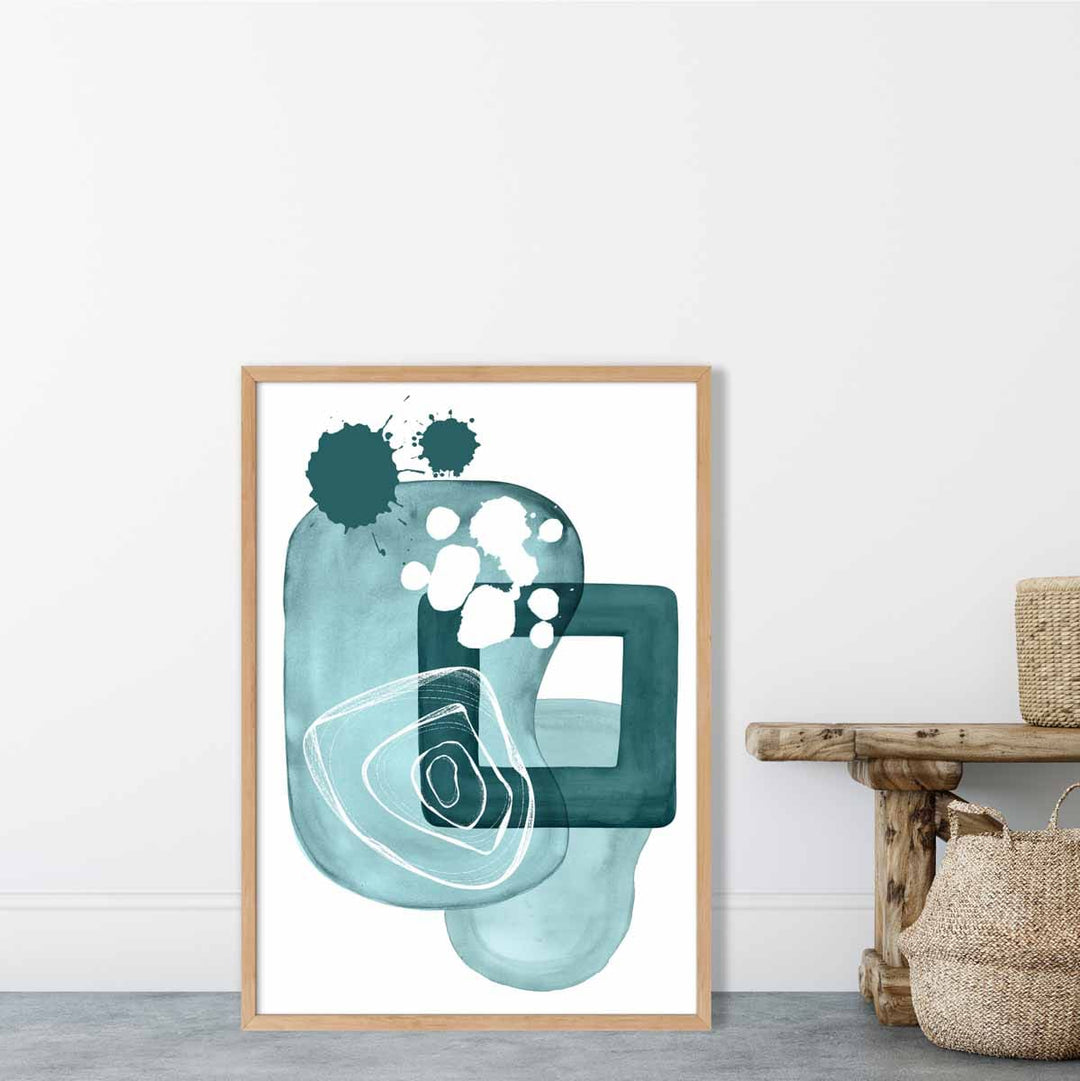 Abstract Aqua Blue and Teal Wall Art Poster No. 1 | Bowlift