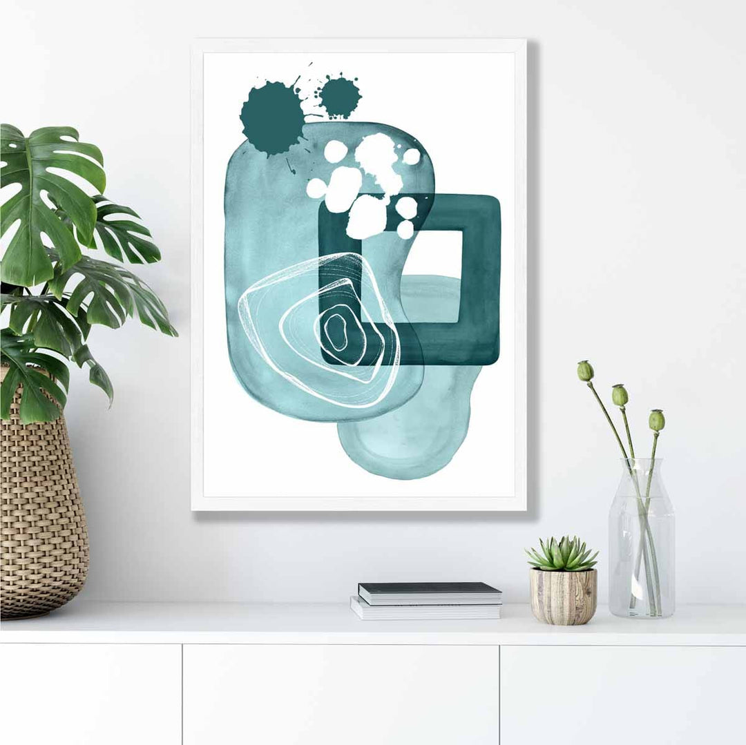 Abstract Aqua Blue and Teal Wall Art Poster No. 1 | Bowlift