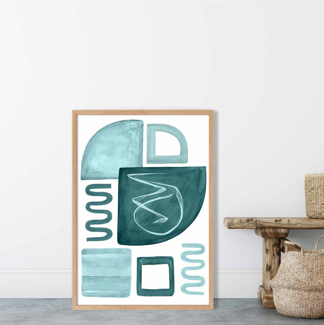 Abstract Aqua Blue and Petrol Wall Art Poster No. 2 | Bowlift
