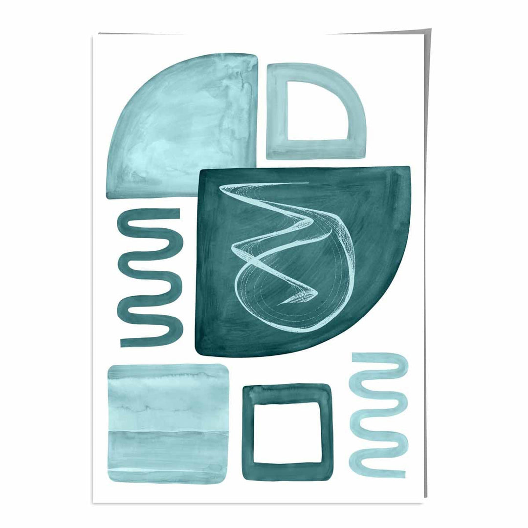 Abstract Aqua Blue and Petrol Wall Art Poster No. 2 | Bowlift
