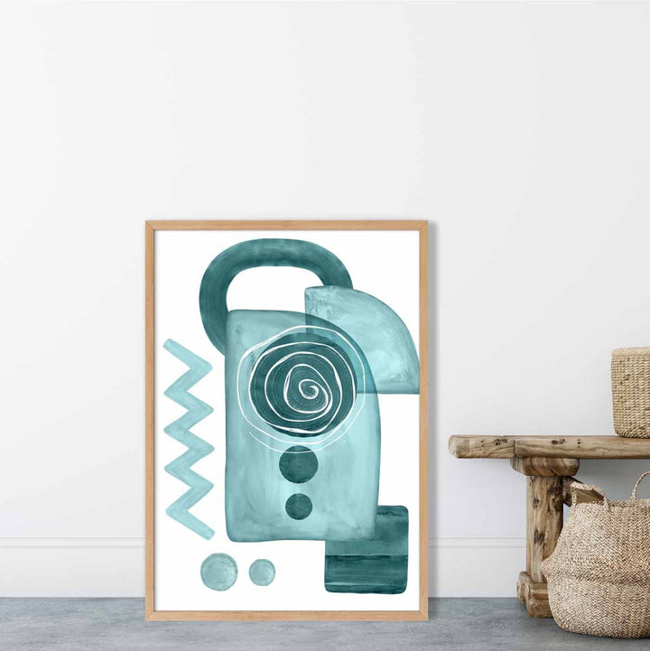 Abstract Aqua Blue and Teal Wall Art Poster No. 3 | Bowlift