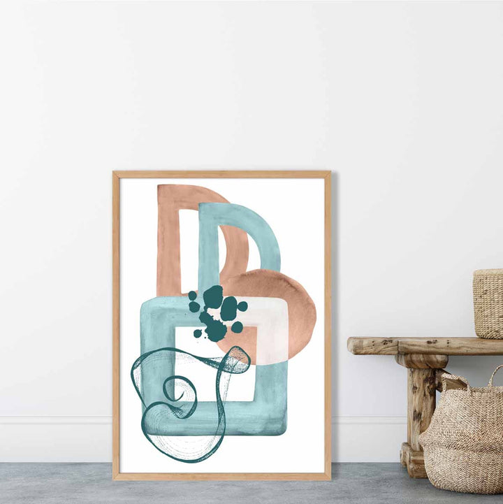 Abstract Aqua Blue and Beige Wall Art Poster No. 1 | Bowlift