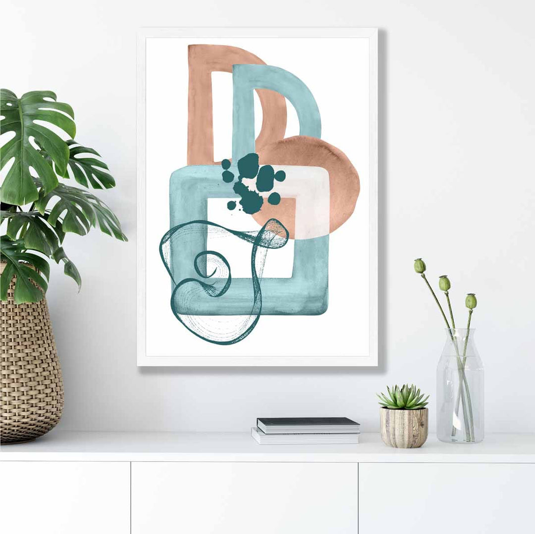 Abstract Aqua Blue and Beige Wall Art Poster No. 1 | Bowlift