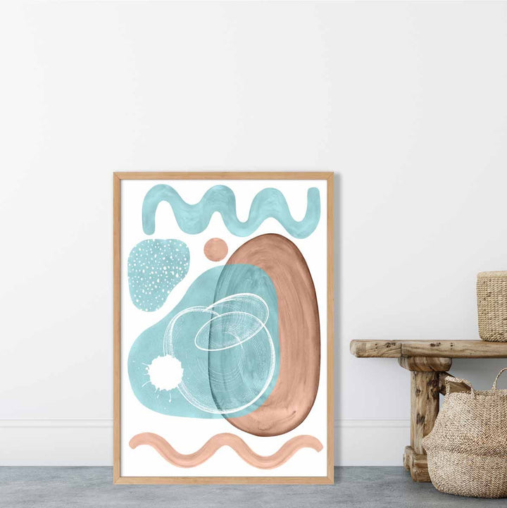 Abstract Aqua Blue and Beige Wall Art Poster No. 2 | Bowlift