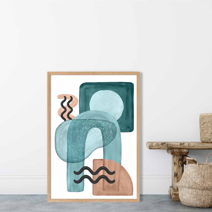 Abstract Aqua Blue and Beige Wall Art Poster No. 3 | Bowlift