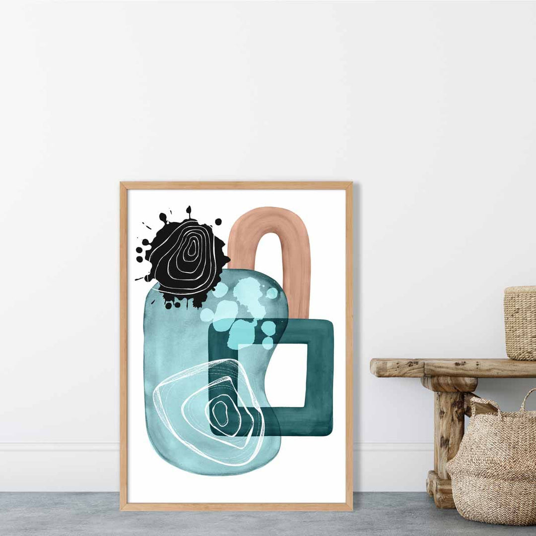 Abstract Aqua Blue and Beige Wall Art Poster No. 4 | Bowlift