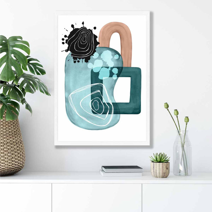 Abstract Aqua Blue and Beige Wall Art Poster No. 4 | Bowlift
