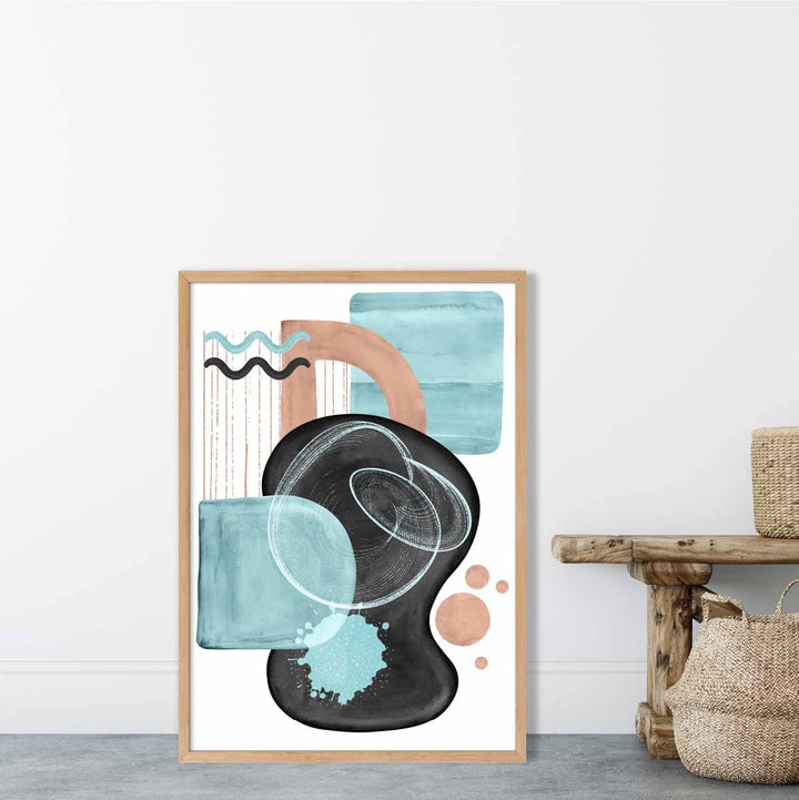 Abstract Aqua Blue and Beige Wall Art Poster No. 5 | Bowlift