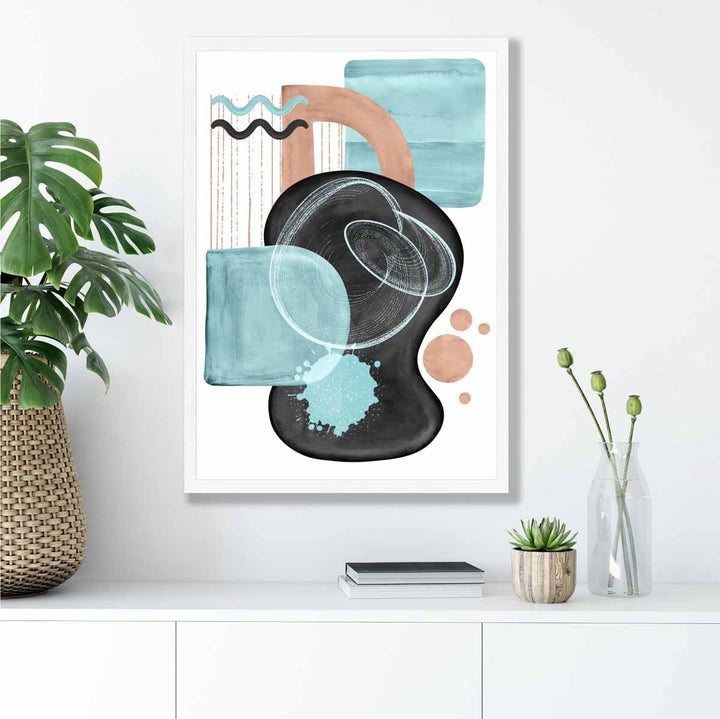 Abstract Aqua Blue and Beige Wall Art Poster No. 5 | Bowlift