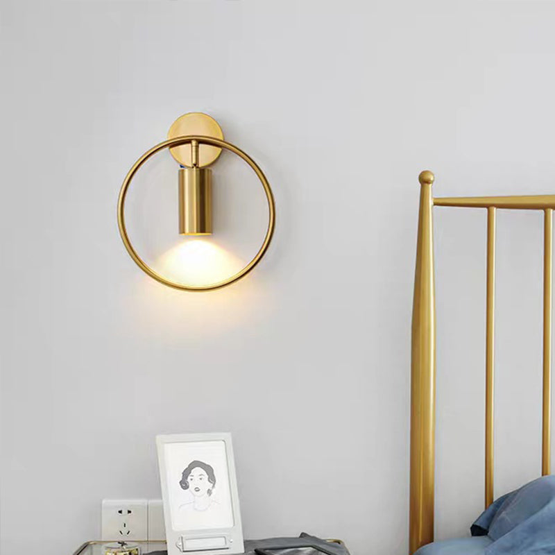 BowLift | Metallic Cylindrical Wall Mount Light Postmodern 1 Head Wall Lamp with Halo Ring for Nightstand