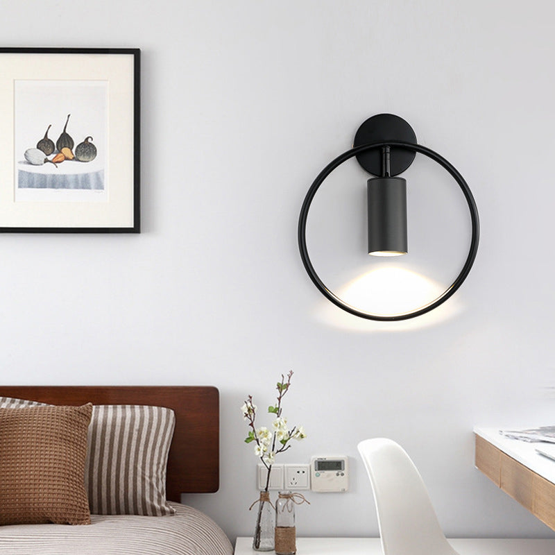 BowLift | Metallic Cylindrical Wall Mount Light Postmodern 1 Head Wall Lamp with Halo Ring for Nightstand