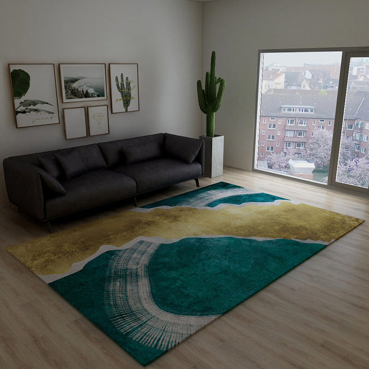 BowLift | Black Green Vintage Rug Polyester Abstract Geometric Rug Machine Washable Non-Slip Pet-Friendly Carpet for Large Room