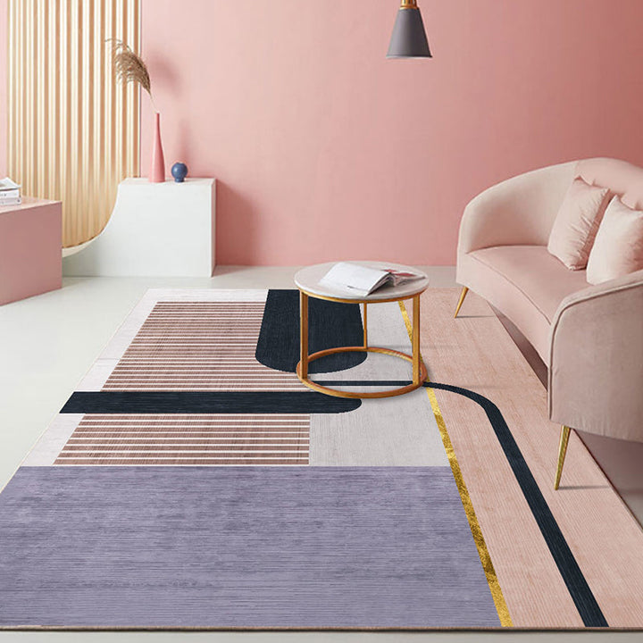 BowLift | Nordic Colorblock Pattern Rug Multicolor Synthetic Rug Washable Pet-Friendly Non-Slip Back Rug for Girls' Room