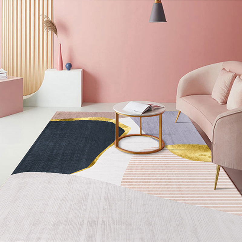 BowLift | Nordic Colorblock Pattern Rug Multicolor Synthetic Rug Washable Pet-Friendly Non-Slip Back Rug for Girls' Room