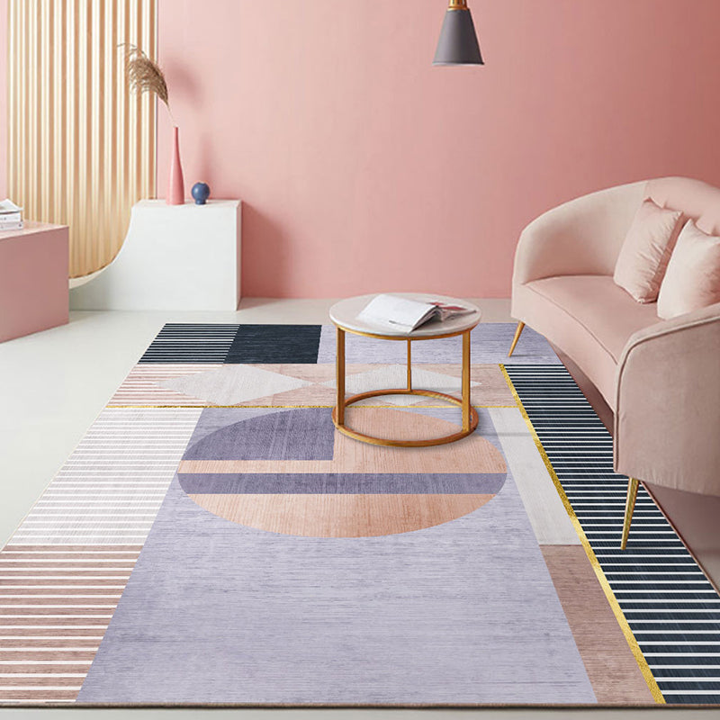 BowLift | Nordic Colorblock Pattern Rug Multicolor Synthetic Rug Washable Pet-Friendly Non-Slip Back Rug for Girls' Room
