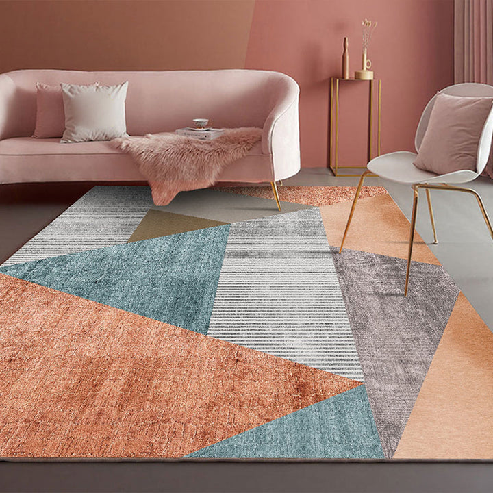 BowLift | Nordic Colorblock Pattern Rug Multicolor Synthetic Rug Washable Pet-Friendly Non-Slip Back Rug for Girls' Room