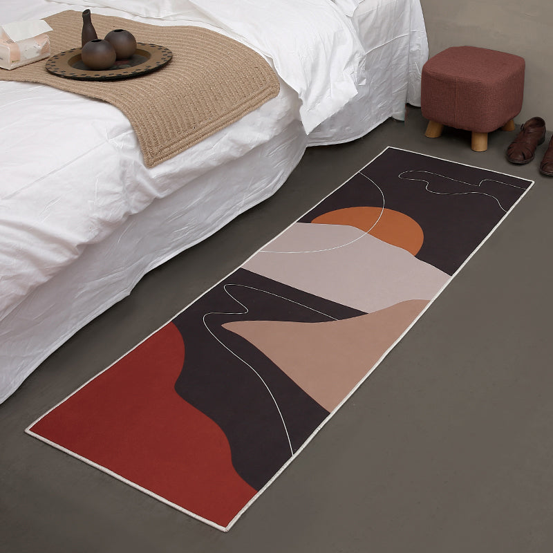 BowLift | Artistic Sunrise Landscape Pattern Rug Black Modern Rug Synthetic Non-Slip Backing Washable Pet Friendly Carpet for Bedroom