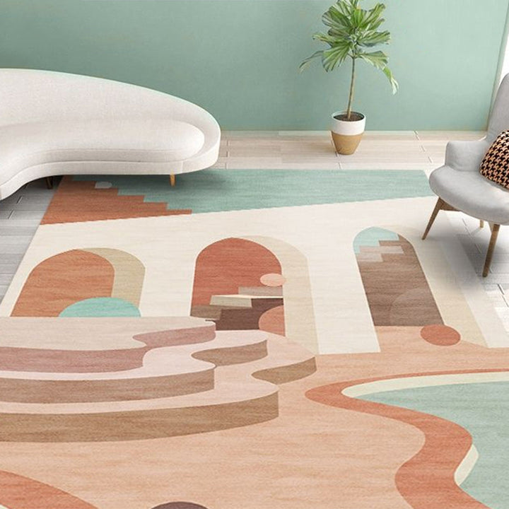 BowLift | Nordic Living Room Rug Morandi Color Castle Interior View Rug Polypropylene Stain Resistant Pet Friendly Non-Slip Backing Rug