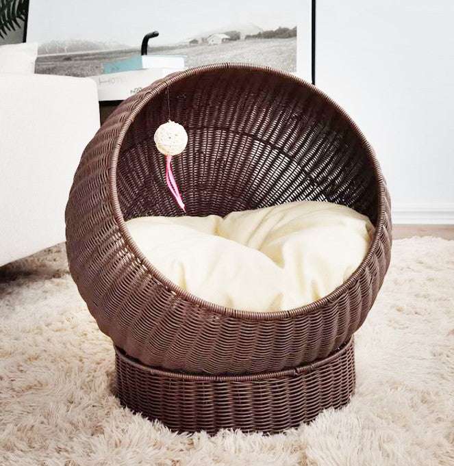Modern Whimsical Woven Pet Bed Bowlift