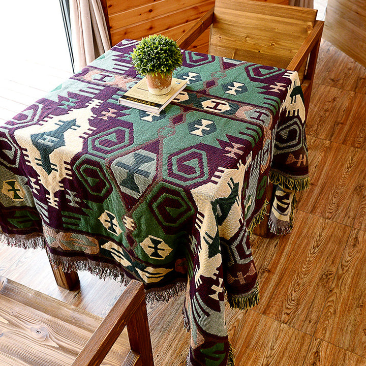 BowLift | Retro Country Style Carpet Green Geometric Woven Carpet Pet Friendly Carpet for the Living Room