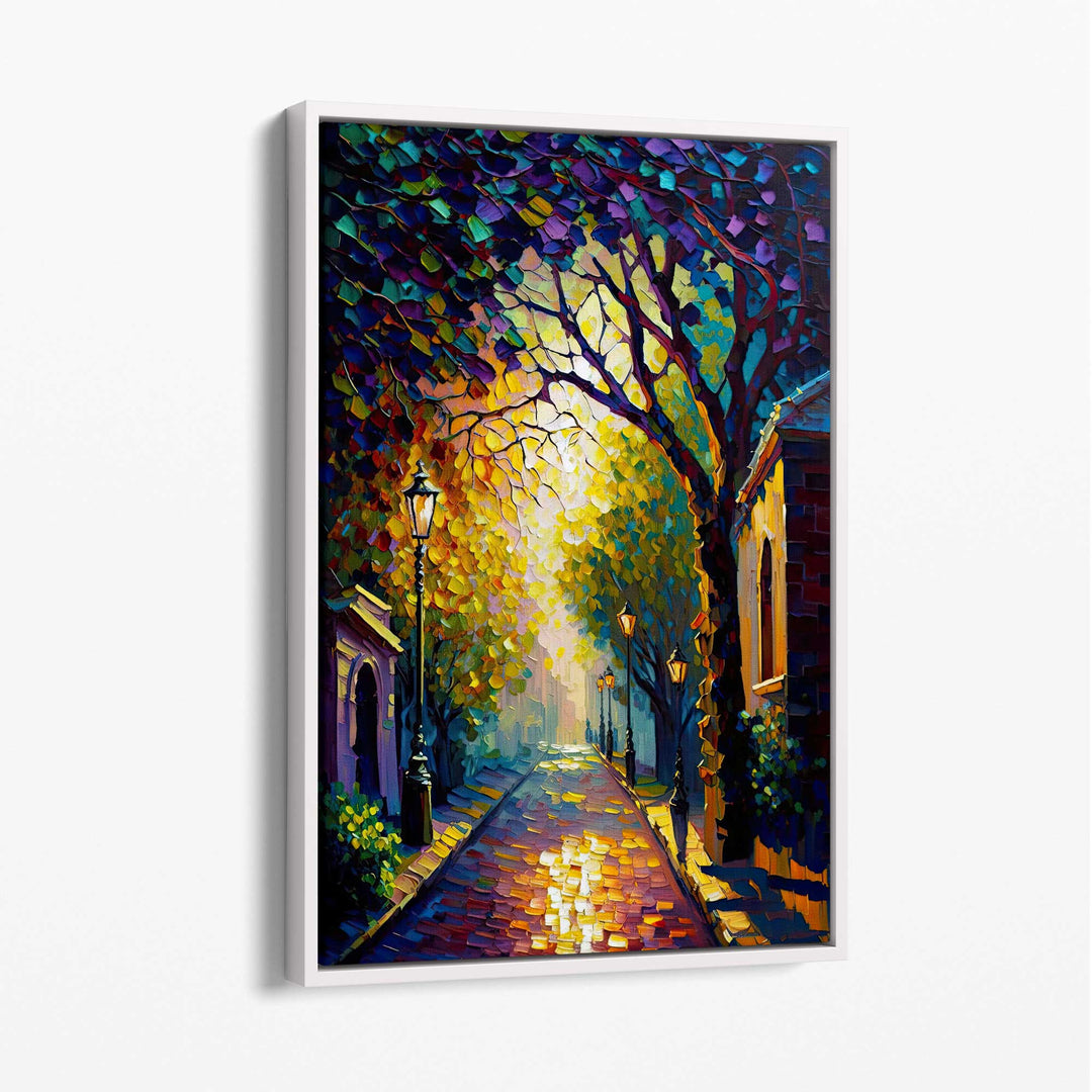 Autumn Twilight Street Palette Knife Painting Canvas Print No. 1 | Bowlift