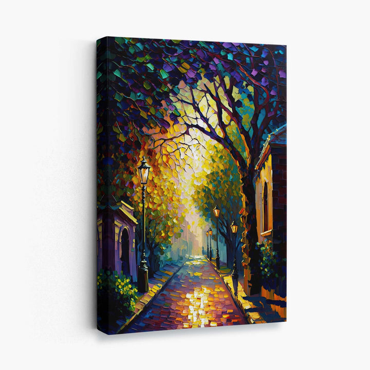 Autumn Twilight Street Palette Knife Painting Canvas Print No. 1 | Bowlift