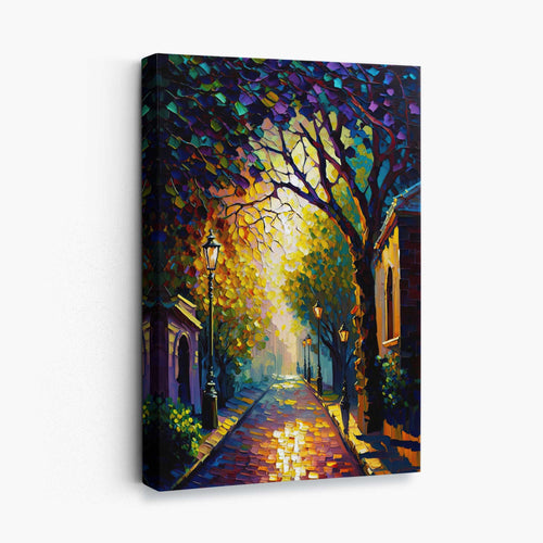Autumn Twilight Street Palette Knife Painting Canvas Print No. 1 | Bowlift
