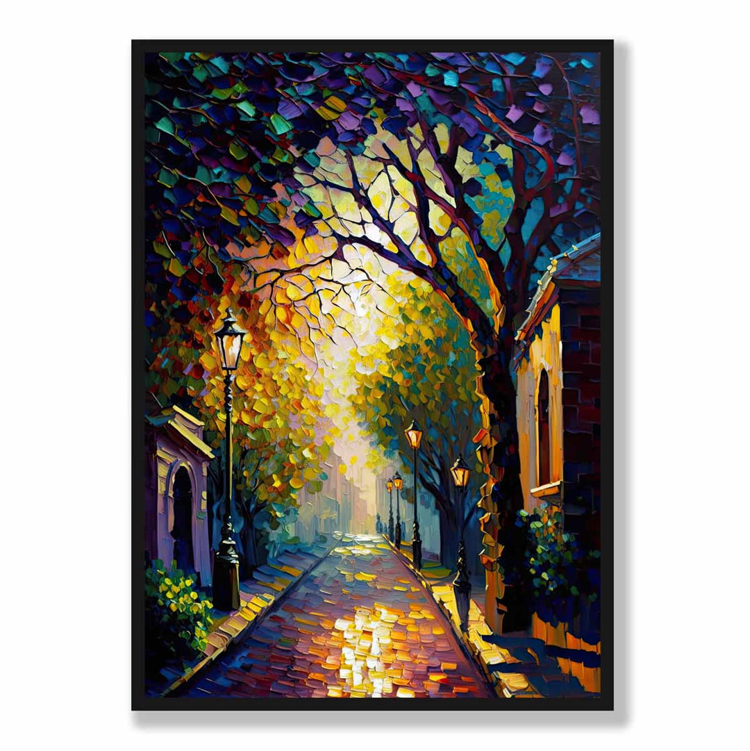 Autumn Dusk Street Palette Knife Painting Art Print No. 1 | Bowlift