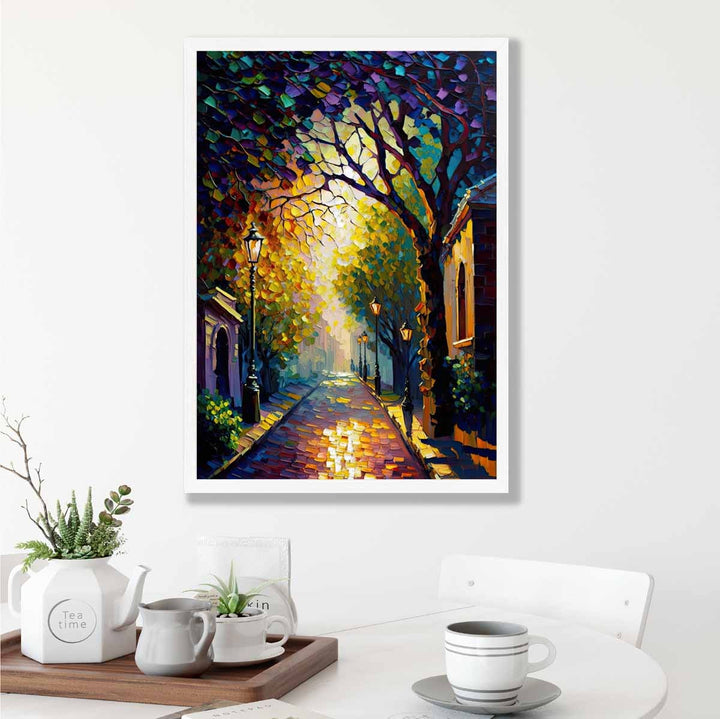 Autumn Dusk Street Palette Knife Painting Art Print No. 1 | Bowlift