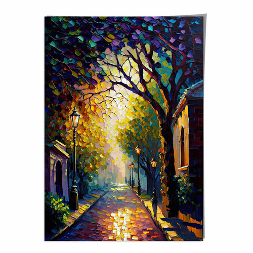 Autumn Dusk Street Palette Knife Painting Art Print No. 1 | Bowlift