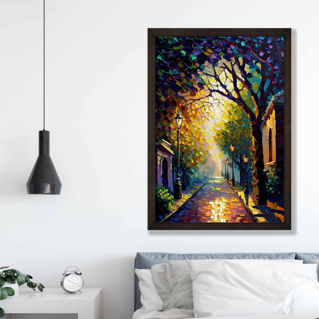 Autumn Dusk Street Palette Knife Painting Art Print No. 1 | Bowlift