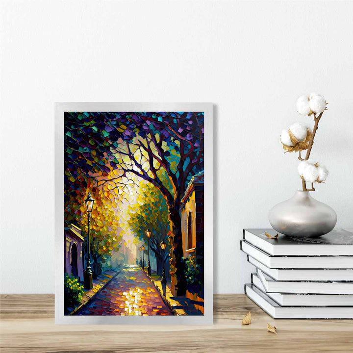 Autumn Dusk Street Palette Knife Painting Art Print No. 1 | Bowlift