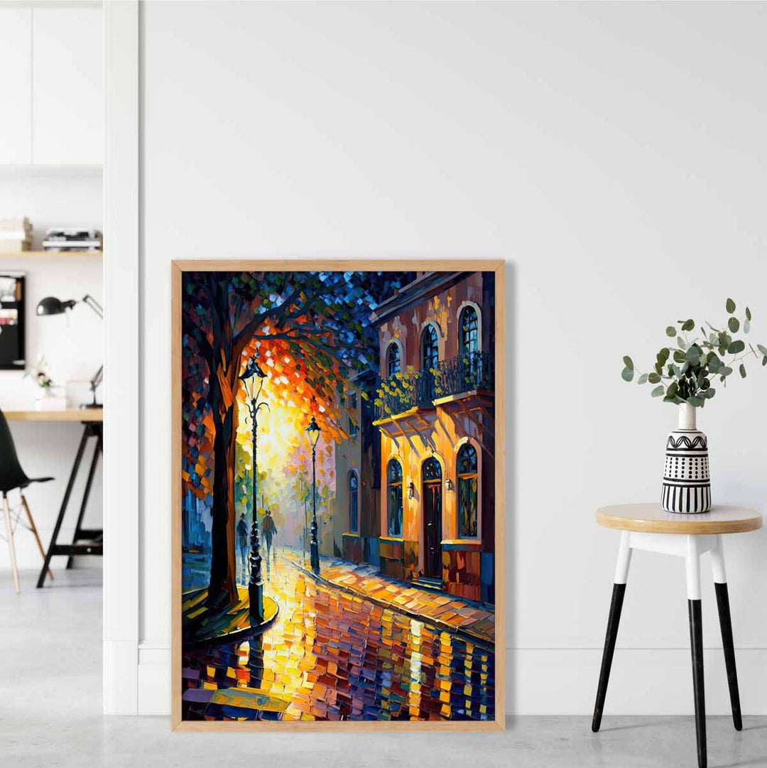Autumn Twilight Street Palette Knife Painting Art Print No. 2 | Bowlift