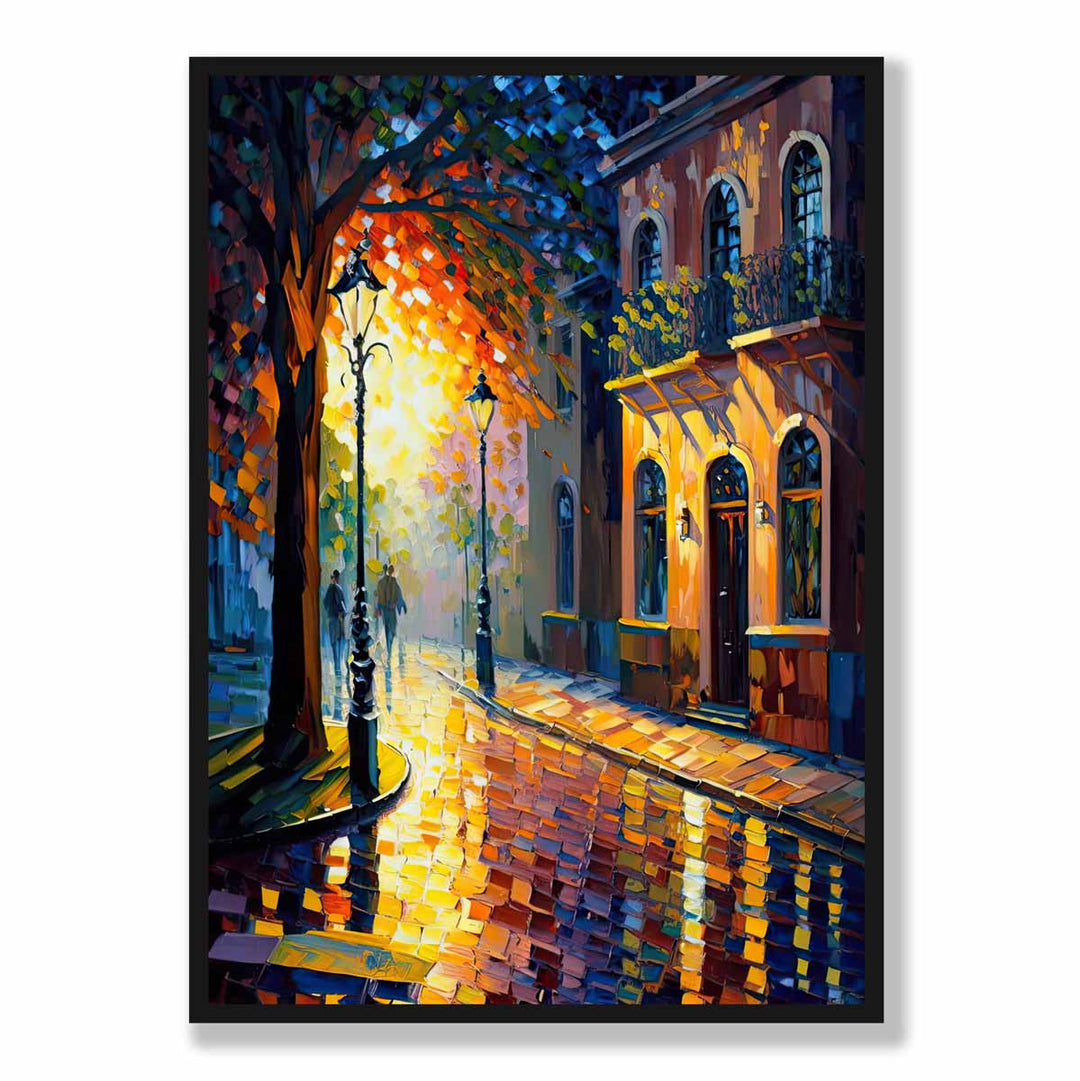 Autumn Twilight Street Palette Knife Painting Art Print No. 2 | Bowlift