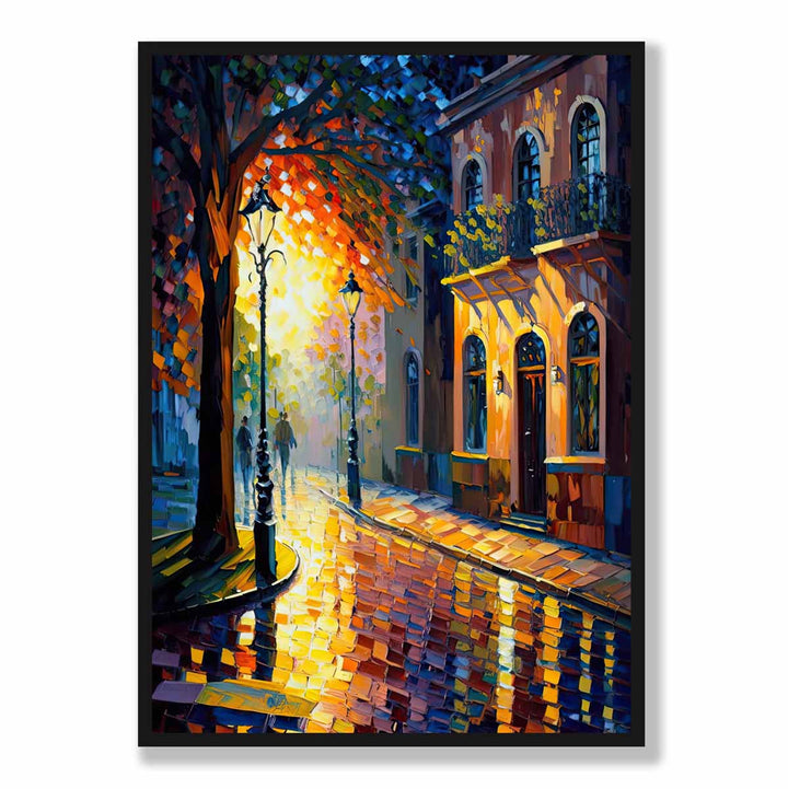 Autumn Twilight Street Palette Knife Painting Art Print No. 2 | Bowlift