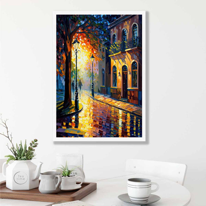 Autumn Twilight Street Palette Knife Painting Art Print No. 2 | Bowlift