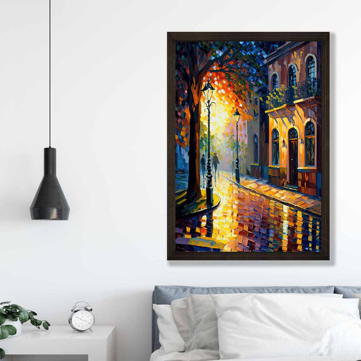 Autumn Twilight Street Palette Knife Painting Art Print No. 2 | Bowlift
