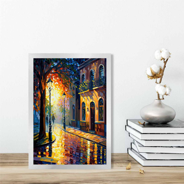 Autumn Twilight Street Palette Knife Painting Art Print No. 2 | Bowlift