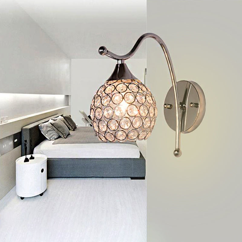 BowLift | Dome Wall Light Modern Crystal 1 Light Hallway Wall Mounted Light with Chrome Backplate