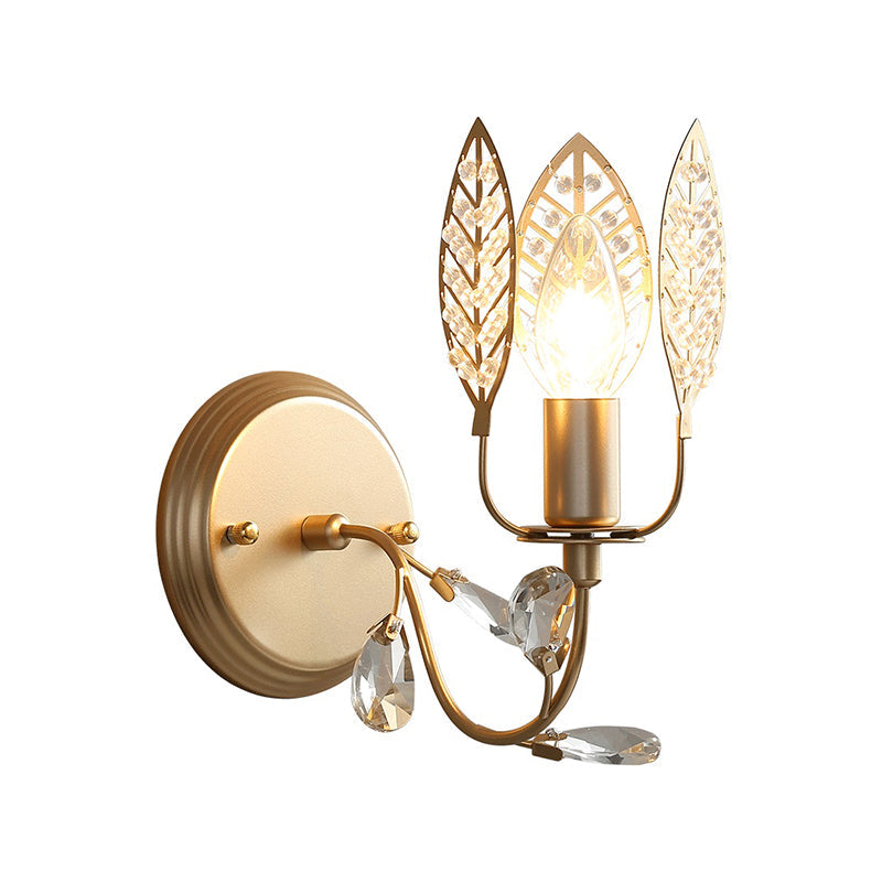 BowLift | Modernism 1 Light Wall Lamp with Crystal Leaf Bronze Branch Wall Mounted Light for Bedroom