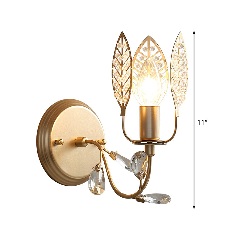 BowLift | Modernism 1 Light Wall Lamp with Crystal Leaf Bronze Branch Wall Mounted Light for Bedroom