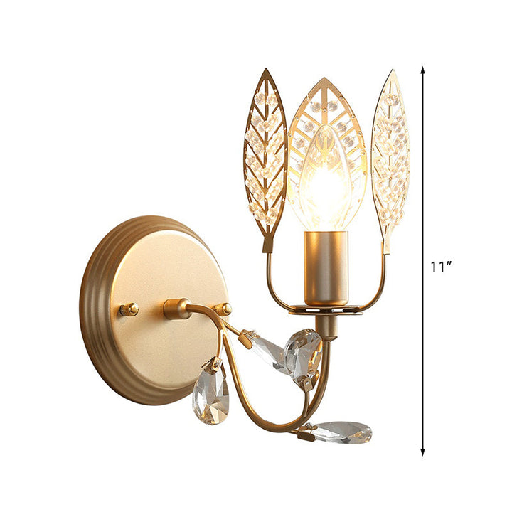 BowLift | Modernism 1 Light Wall Lamp with Crystal Leaf Bronze Branch Wall Mounted Light for Bedroom