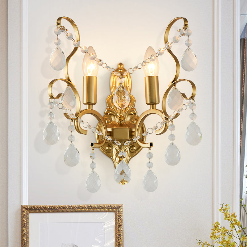 BowLift | Brass Arch Arm Wall Mounted Light Modernism 1/2 Lights Metal Flush Mount Wall Light with Drop Crystal Decoration