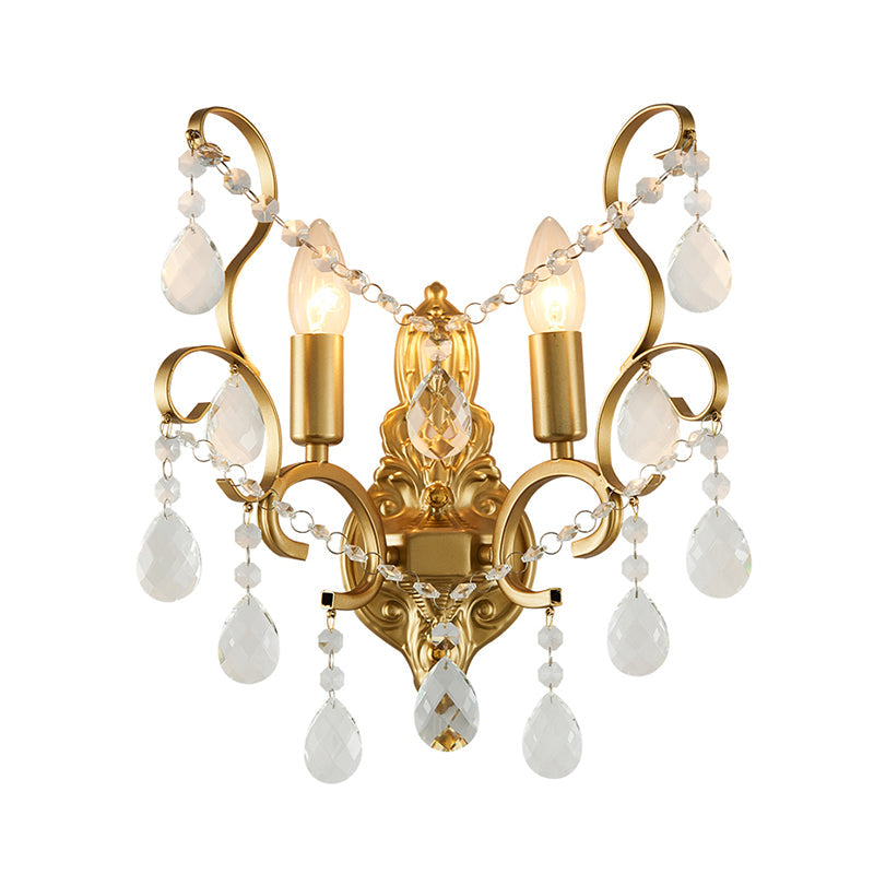 BowLift | Brass Arch Arm Wall Mounted Light Modernism 1/2 Lights Metal Flush Mount Wall Light with Drop Crystal Decoration