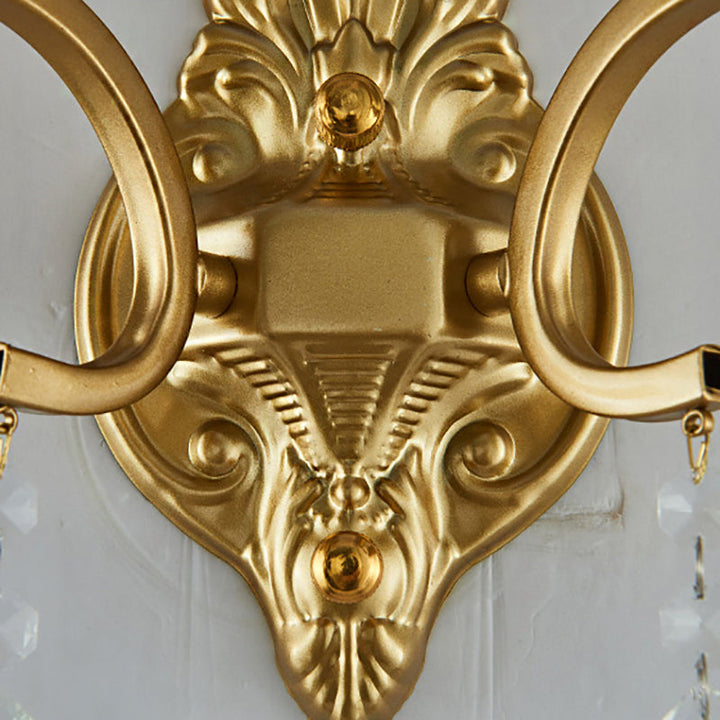 BowLift | Brass Arch Arm Wall Mounted Light Modernism 1/2 Lights Metal Flush Mount Wall Light with Drop Crystal Decoration