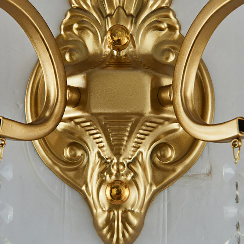 BowLift | Brass Arch Arm Wall Mounted Light Modernism 1/2 Lights Metal Flush Mount Wall Light with Drop Crystal Decoration
